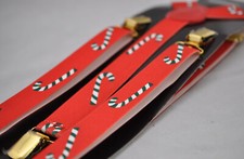 Red White Christmas Xmas Candy Canes Elastic Suspenders Braces For all ages