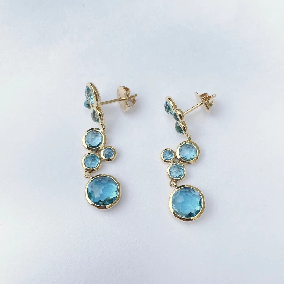 Pendientes colgantes lineales de piruleta de oro amarillo de 18 quilates IPPOLITA en topacio azul suizo Foto 4 de 4