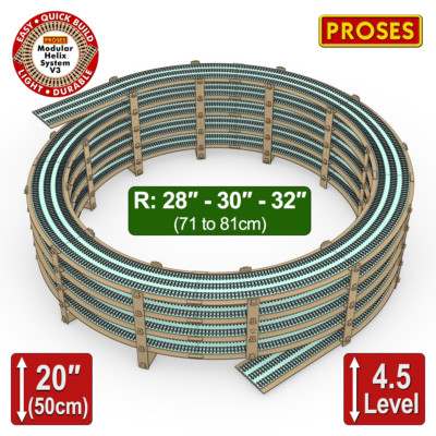 HO HELIX Single, Double or Triple Radius: 28'' to 32'', Height: 20'', 4.5 Levels