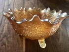 FENTON ORANGE TREE LARGE FRUIT MARIGOLD CARNIVAL GLASS BOWL 3 FOOTED