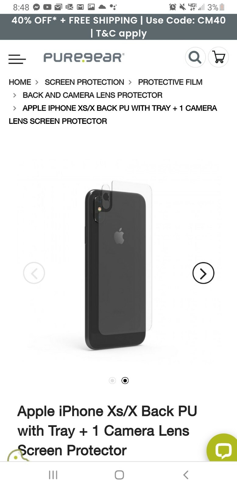 BRAND NEW- Puregear Extreme Impact Back Of Phone Protector For iPhone XS/X
