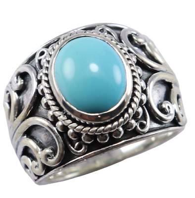 925 Sterling Silver Sleeping Beauty Turquoise Gemstone Ring Size 10 US Jewelry