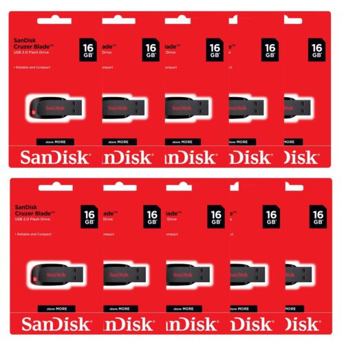 Sandisk Cruzer Blade 16GB Flash Drive USB 2.0 Memory Stick Pack of 10 - Afbeelding 1 van 4