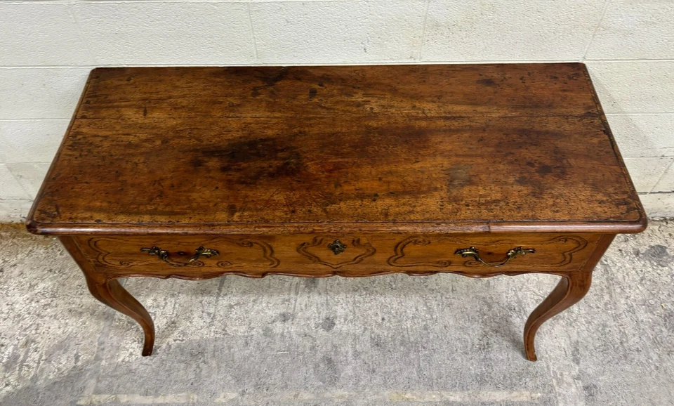 Антикварная дубовая консоль диван-стол 19 века во французском провинциальном стиле Людовика XV - Изображение 2 из 4