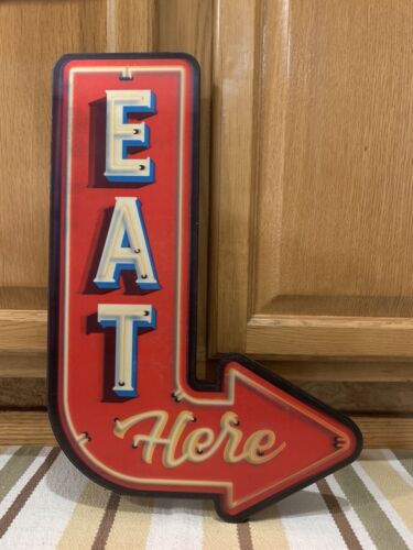 Eat Here Arrow Drive In Diner Kitchen Vintage Style Wall Decor Neon 3D Car Gas - Afbeelding 1 van 4