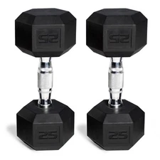 Barbell, 25lb Coated Rubber Hex Dumbbell, 2 Packs