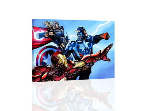 Captain America Iron Man Lightning Marvel Comics - TELA O STAMPA ARTE DA PARETE - Foto 1 di 2