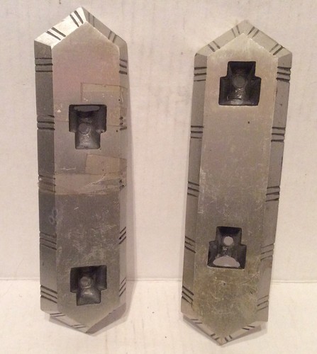 Pair Art Deco Machine Age Cast Aluminum Architectural Salvage Drawer pulls bases - Picture 2 of 5