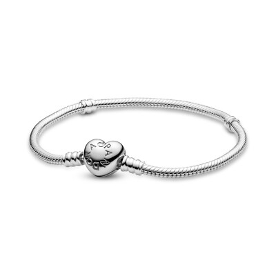 PANDORA Bracelet Silver 925 Sterling Silver Heart Clasp Snake Pattern 590719