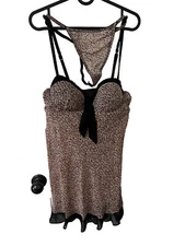 Sexy Babydoll Nightie Sheer Matching Thong California Dynasty Leopard Print XL