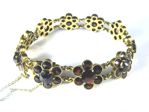 Jugendstil Granat Armband, 6 K Norm-Gold, Garnet Bracelet, Böhmen, um 1920
