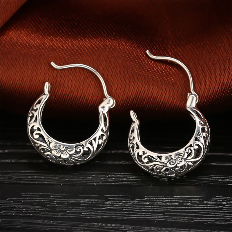 925 Sterling Silver Hoop Earring - Vintage Moon Shaped Women 925 Sterling Silver Hoop Earring - Vintage Moon Shaped Women