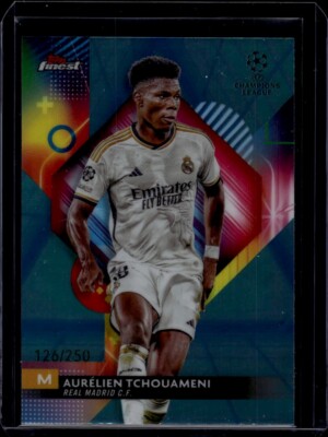2023-24 Topps Finest UEFA #70 Aurelien Tchouameni Blue/Aqua VaporWave #/250