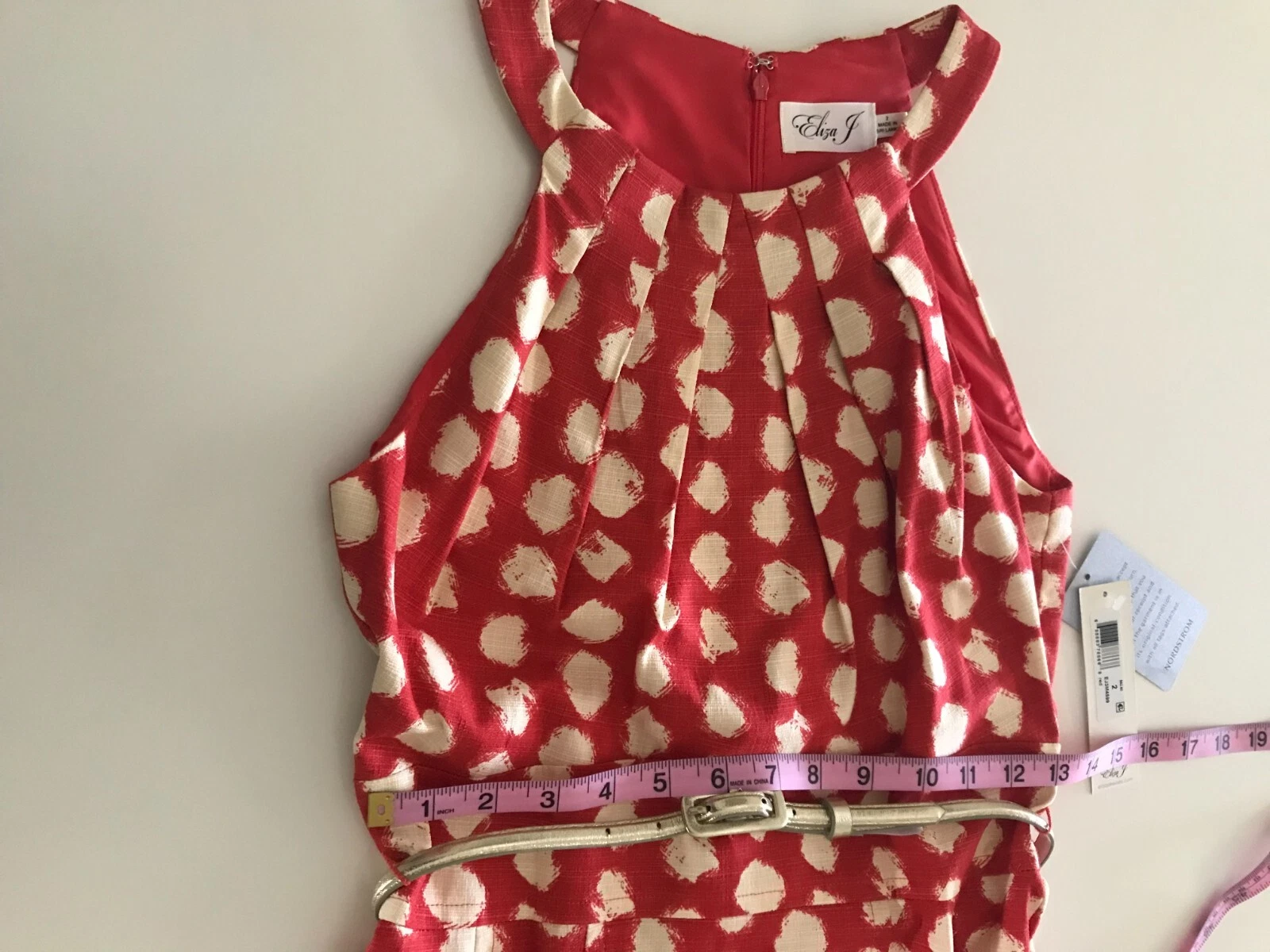 VETEMENTS Abito Eliza J Red Halter a pois argento cintura a pieghe vestibilità e svasata taglia 2