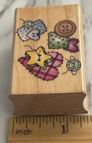4 estampillas de goma Hero Arts botones de coser corazones trilla estrellas Rb-00 - Imagen 15 de 17