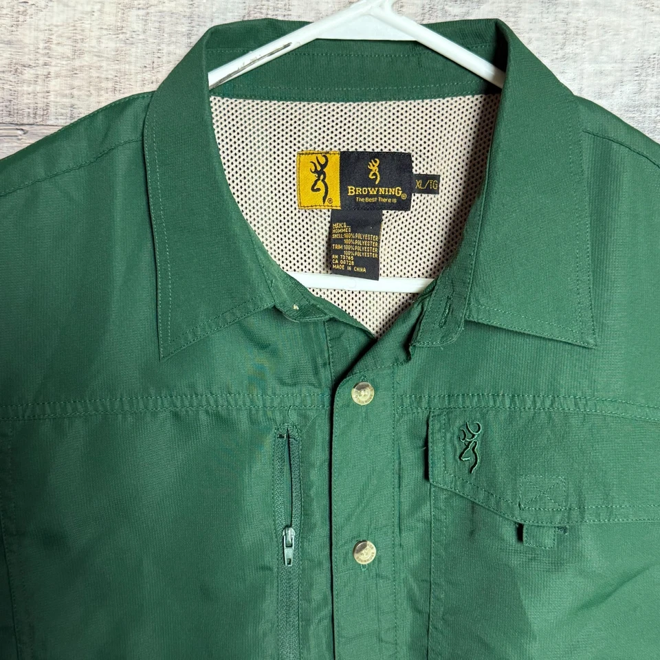 Browning Hiking Shirt Mens XL Green Button Up Short Sleeve Vented Outdoors - Image 3 of 4