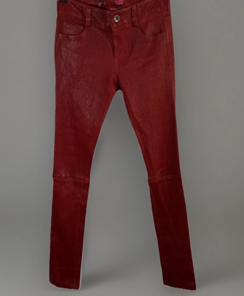 Pantalones Alice + Olivia Cuero Cordero Rojo Ajustados Tiro Bajo Y2K Punk Rockabilly Talla 27 Foto 2 de 4