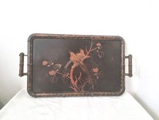  plateau service  japonisant victorien XIX ,  bambou plaque bois laquée  oiseaux