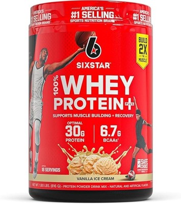 Six Star 100% Whey Protein Plus Protein Powder, Vanilla Cream, 1.81 lb