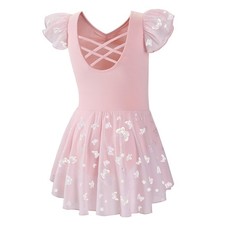 Ballet Leotards for Girls with Skirt Shiny Toddler Dance Leotard Butterfly