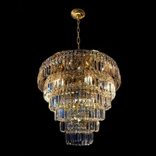 Tiered Round Crystal Chandelier Gold  28"