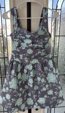 Free People Floral Baby Doll Dress Medium Gray Green Tie-Back Shear Lined Mini