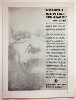 Bell Telephone Labs Vintage Ad Einstein Imagination Quote Science Technology