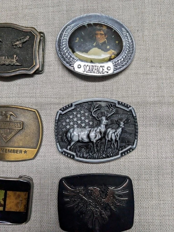 LOTE VINTAGE DE 9 hebillas de cinturón WESTERN cromo LATÓN metal VAQUERO surtido Foto 4 de 4