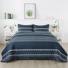 Andency Navy Blue King Quilt Set 106x96 - 3 Piece Reversible Microfiber Bedding