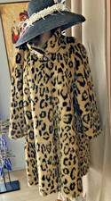 PLUSH & LUX VINTAGE FAUX FUR LEOPARD SWING COAT M /L XL SIDE POCKETS MADE IN USA