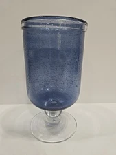 Heavy Blown Tall Glass Vase 11.5" Tall 6" Wide Decorative Bubble Glass Vase Blue