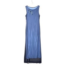 Vtg Y2K Rampage Maxi Sleeveless Dress Blue Mesh Floral Appliqué Stretch Grunge 9