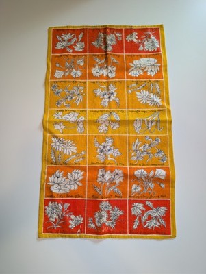 Vintage Vera Neumann Linen Tea Towel Birth Month Flower of the Month MCM Signed