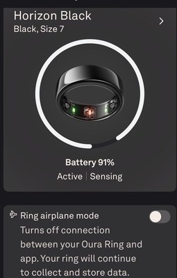 Used, Oura Smart Ring , Gen 3   Horizon Black Health Tracker, Size 7