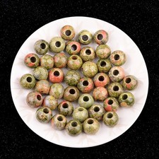 50pcs Natural Unakite Stone Round Big Hole Beads Jewelry Making 14mm Hole 5mm