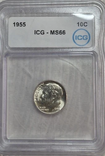 1955 P Roosevelt Silver Dime. ICG MS 66 A0645.