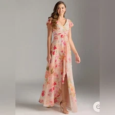 Azazie Omarie Abstract Floral Peach Chiffon Dress