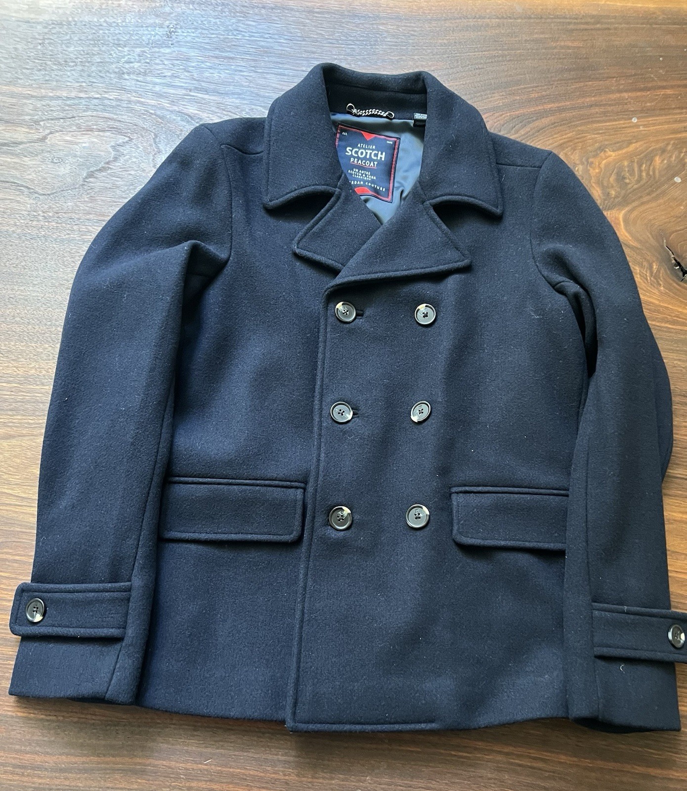 Scotch & Soda Atelier Peacoat XXL Navy Wool Blend Double Breasted