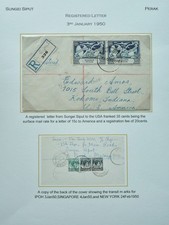 BMA MALAYA 3 JAN 1950 35c RATE REG. COVER FROM SUNGEI SIPUT TO USA VIA SINGAPORE