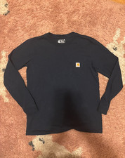 Carhartt Men's Loose Fit Long Sleeve Shirt Small Navy Blue Pocket Workwear Top