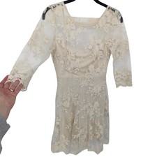 Fairycore Lace Sheer Mini Dress Womens Small Cream Floral Romantic Delicate