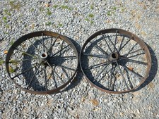 Pair Antique Cast Iron 12 Spoke Tractor Wagon Wheels 25"