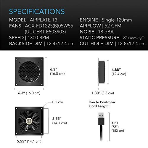 AC Infinity AIRPLATE T3, Quiet Cooling Fan System 6" with Thermostat Control, - Picture 6 of 8