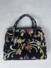 Vintage Floral Crewel Embroidered Purse, Brass Hardware, 1960s Rare MCM