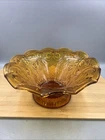 Vintage Tiara Amber Footed Sandwich Bowl. Scalloped Rim. Indiana Glass Co.