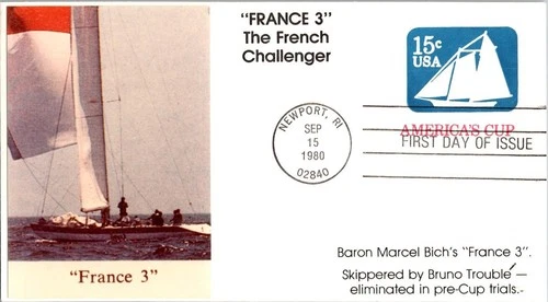 FDC 1980 SC #U598 France 3 Cachet - Newport RI - Single - J36172