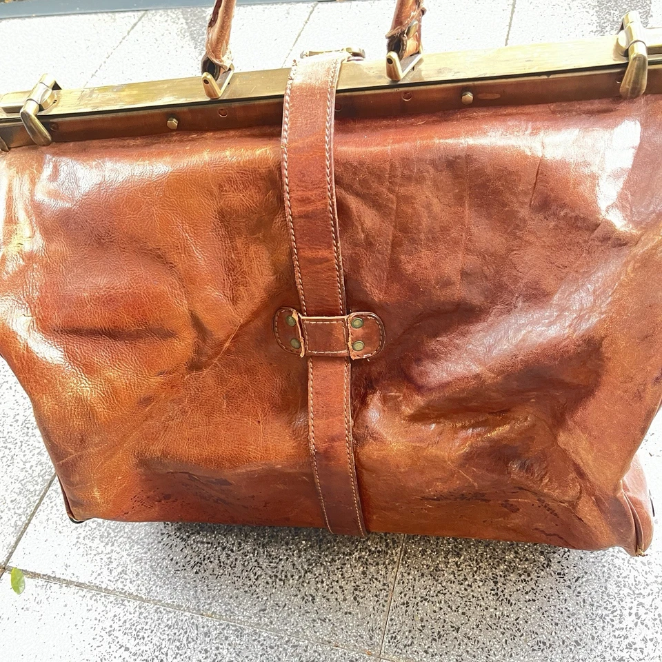 -The Bridge- Original Vintage Echt Leder Reise Schulter Tasche Weekender Duffle - Bild 2 von 4
