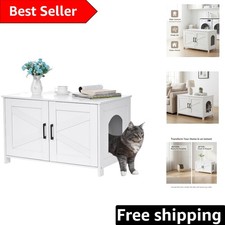 Elegant Wooden Cat Litter Box Enclosure with Barn Door, Fits Most Litter Boxes