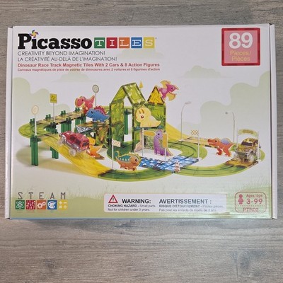 PicassoTiles 89pc Race Car Track Magnetic Tiles Building Block Educational 
