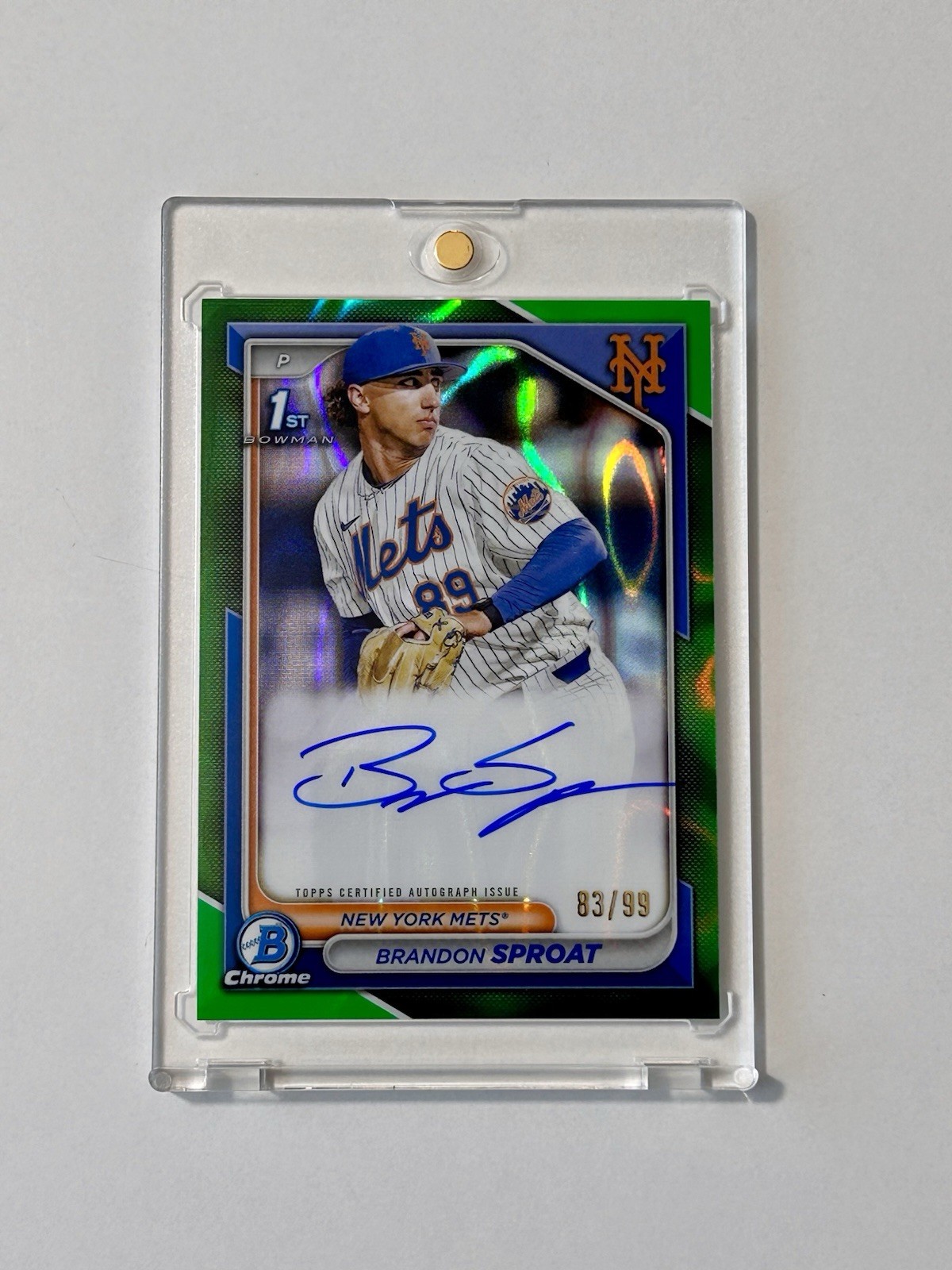 2024 Bowman Chrome Brandon Sproat 1st Green Lava Auto /99 New York Mets  CPA-BS